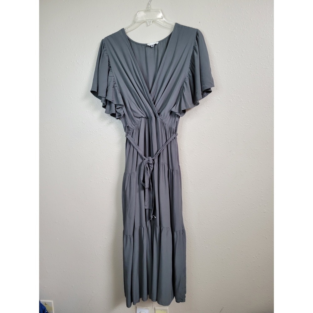 Anna Kaci California‎ Dress Boho Tiered Midi Faux Wrap Cottage Short Sleeve Sz M